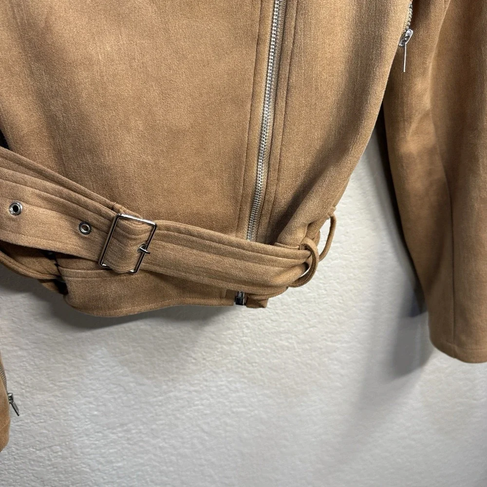 Vici‎ At The Fireside Cropped Faux Suede Moto Camel Jacket Zip Sz S Western Boho - Picture 4 of 10